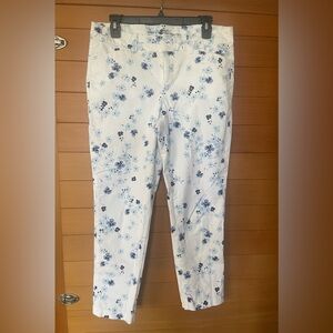 KHAKIS by GAP Slim City White Blue Floral Pants Size 8R Cotton Blend